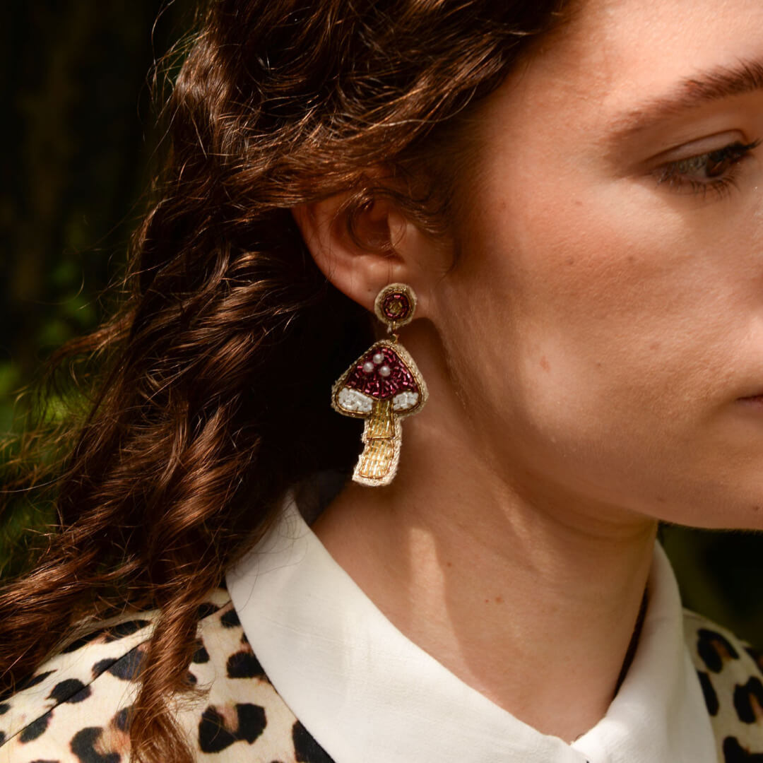 Purple Mushroom Beaded Earrings
