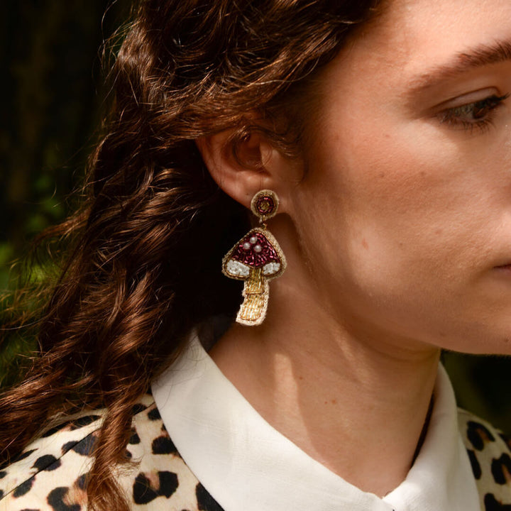 Purple Mushroom Beaded Earrings