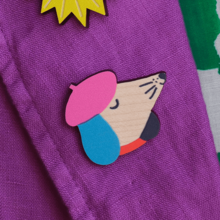 Dog Wooden Pin Badge
