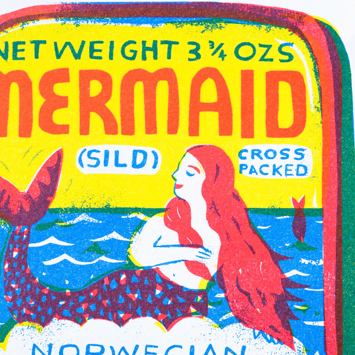 Mermaid Sardines Tin A4 Riso Art Print