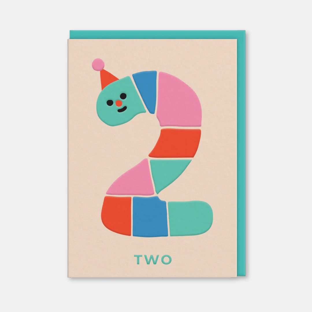 Rainbow Worm Age 2 Birthday Greetings Card