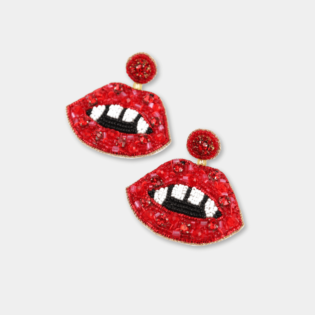 Red Fang Lips Beaded Earrings