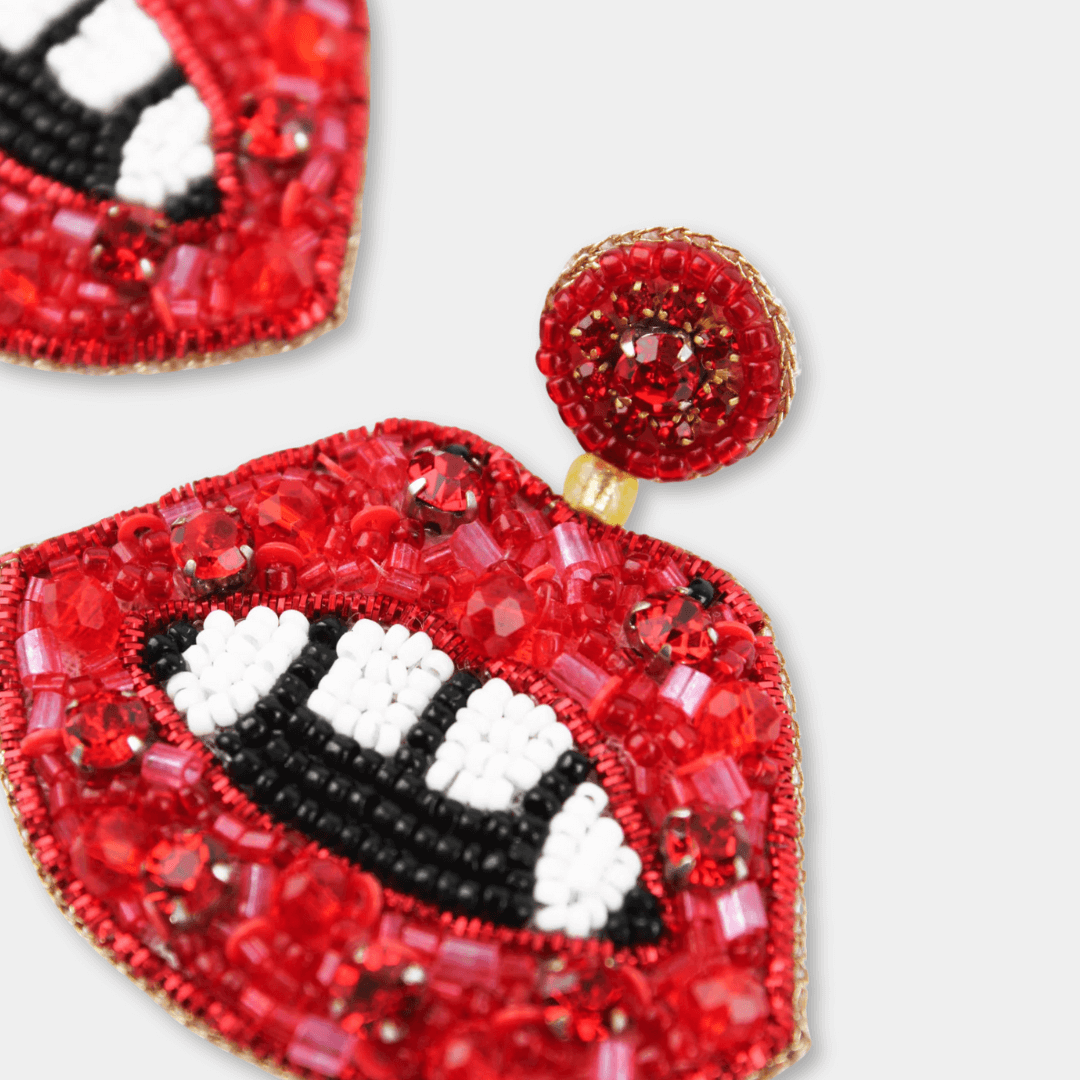 Red Fang Lips Beaded Earrings