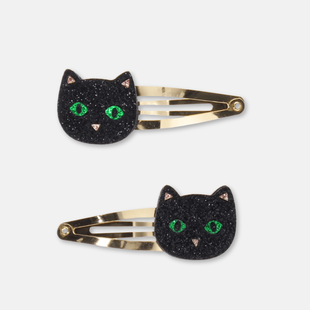 Black Cat Glitter Hair Clips
