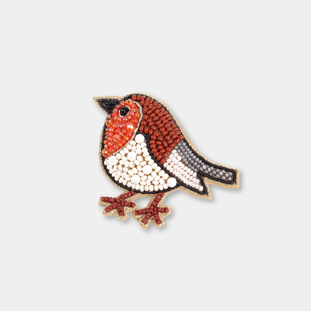 Beaded Robin Brooch