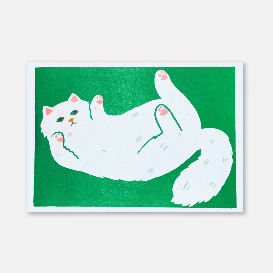 Stretching Cat A4 Riso Art Print
