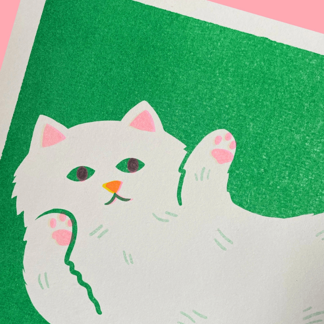 Stretching Cat A4 Riso Art Print