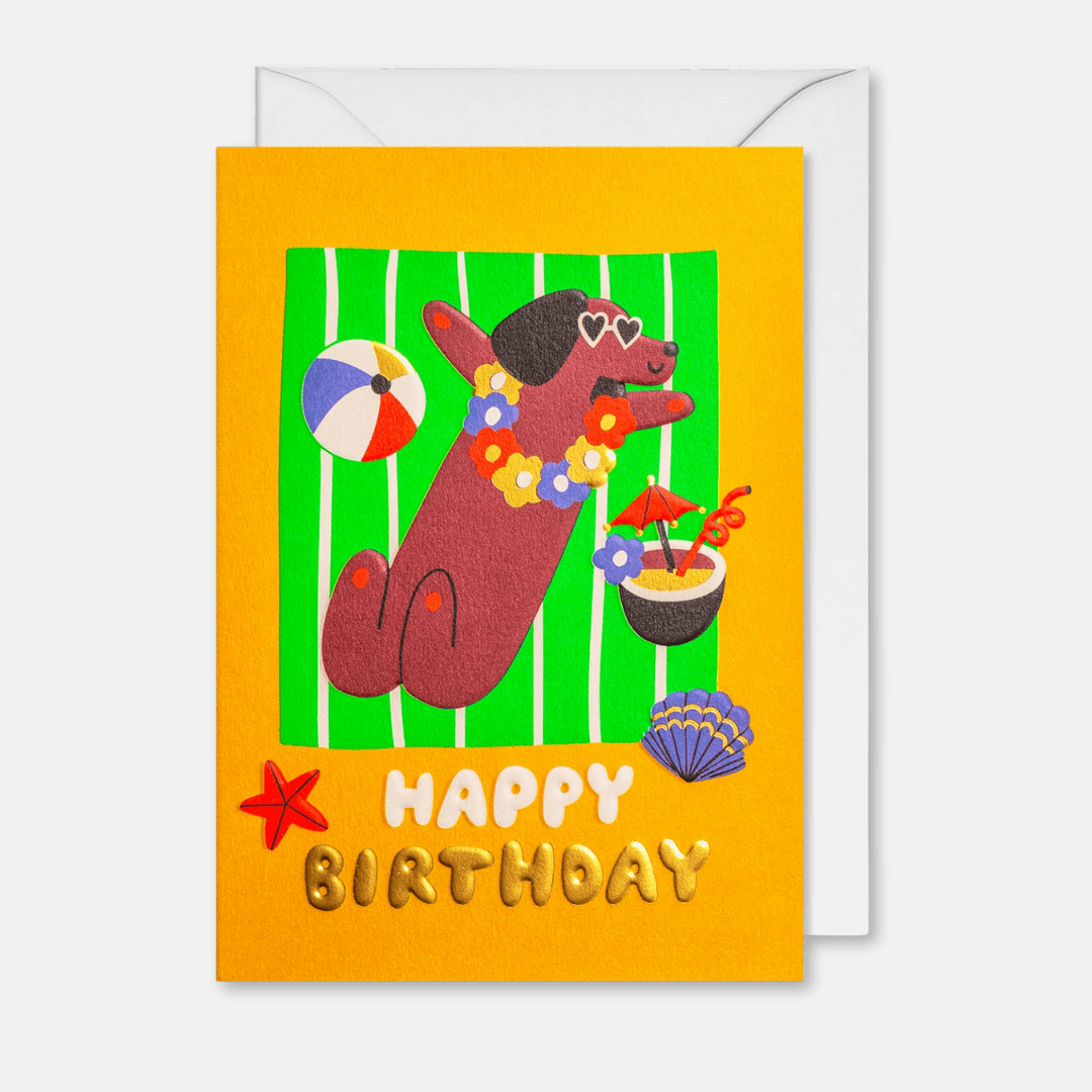 Sunbathing Sausage Dog Birthday Greetings Card