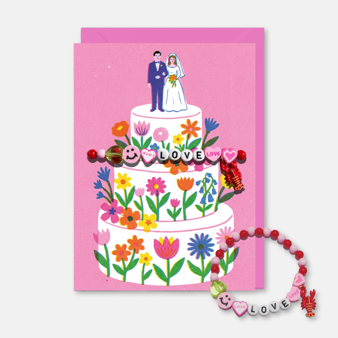 Wedding Cake Greetings Card with Love Bracelet