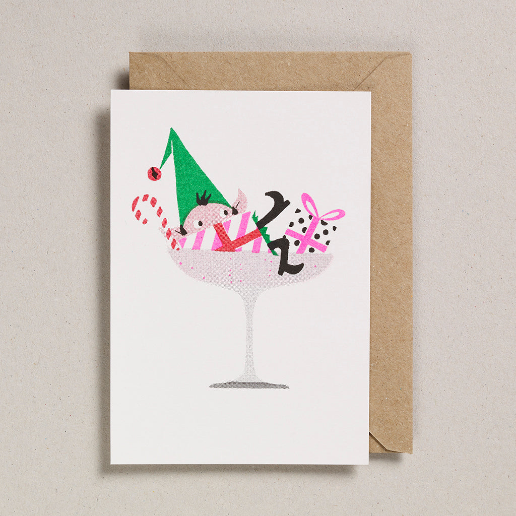 Champagne Elf Christmas Greetings Card