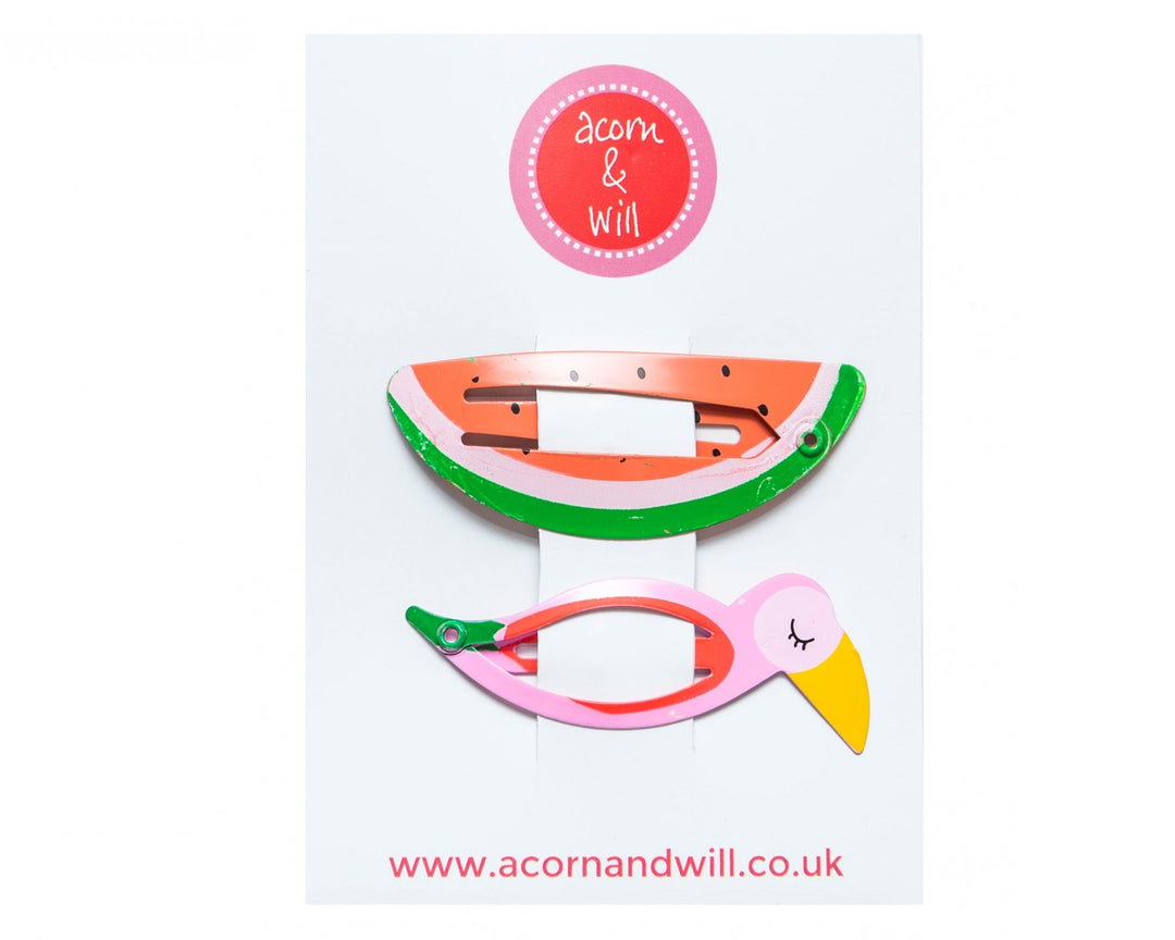 Toucan and Watermelon Hair Clips Set